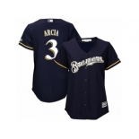 Women's Majestic Milwaukee Brewers #3 Orlando Arcia Replica Navy Blue Alternate Cool Base MLB Jersey