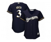 Women's Majestic Milwaukee Brewers #3 Orlando Arcia Replica Navy Blue Alternate Cool Base MLB Jersey