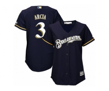 Women's Majestic Milwaukee Brewers #3 Orlando Arcia Replica Navy Blue Alternate Cool Base MLB Jersey