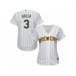 Women's Majestic Milwaukee Brewers #3 Orlando Arcia Replica White Alternate Cool Base MLB Jersey