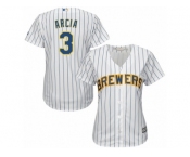 Women's Majestic Milwaukee Brewers #3 Orlando Arcia Replica White Alternate Cool Base MLB Jersey