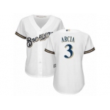 Women's Majestic Milwaukee Brewers #3 Orlando Arcia Replica White Home Cool Base MLB Jersey