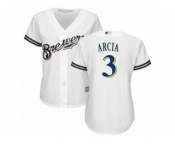 Women's Majestic Milwaukee Brewers #3 Orlando Arcia Replica White Home Cool Base MLB Jersey