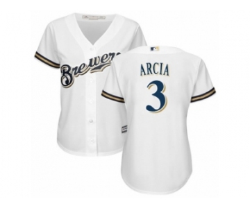 Women's Majestic Milwaukee Brewers #3 Orlando Arcia Replica White Home Cool Base MLB Jersey