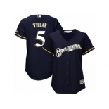 Women's Majestic Milwaukee Brewers #5 Jonathan Villar Replica Navy Blue Alternate Cool Base MLB Jersey