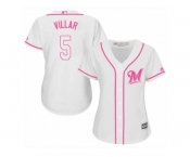 Women's Majestic Milwaukee Brewers #5 Jonathan Villar Replica White Fashion Cool Base MLB Jersey