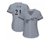 Women's Milwaukee Brewers #21 Travis Shaw Grey Road Stitched MLB Jersey