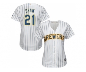 Women's Milwaukee Brewers #21 Travis Shaw White Strip Home Stitched MLB Jersey