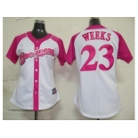 women mlb milwaukee brewers #23 weeks fielder white pink[2012]