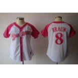 women mlb milwaukee brewers #8 braun white pink[2012]