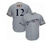 Youth Majestic Milwaukee Brewers #12 Stephen Vogt Authentic Grey Road Cool Base MLB Jersey