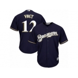 Youth Majestic Milwaukee Brewers #12 Stephen Vogt Authentic Navy Blue Alternate Cool Base MLB Jersey