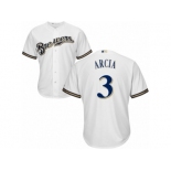 Youth Majestic Milwaukee Brewers #3 Orlando Arcia Authentic White Home Cool Base MLB Jersey