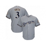 Youth Majestic Milwaukee Brewers #3 Orlando Arcia Replica Grey Road Cool Base MLB Jersey