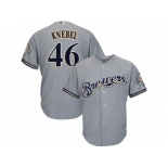 Youth Majestic Milwaukee Brewers #46 Corey Knebel Replica Grey Road Cool Base MLB Jersey