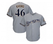 Youth Majestic Milwaukee Brewers #46 Corey Knebel Replica Grey Road Cool Base MLB Jersey