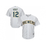 Youth Milwaukee Brewers #12 Stephen Vogt White Strip Cool Base Stitched MLB Jersey