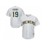 Youth Milwaukee Brewers #19 Robin Yount White Strip Cool Base Stitched MLB Jersey