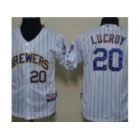 Youth Milwaukee Brewers #20 Lucroy White Blue Jerseys(Strip)