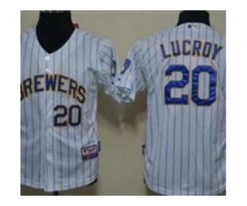 Youth Milwaukee Brewers #20 Lucroy White Blue Jerseys(Strip)