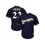 Youth Milwaukee Brewers #22 Christian Yelich Navy blue Cool Base Stitched MLB Jersey