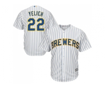 Youth Milwaukee Brewers #22 Christian Yelich White Strip Cool Base Stitched MLB Jersey