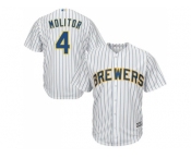 Youth Milwaukee Brewers #4 Paul Molitor White Strip Cool Base Stitched MLB Jersey