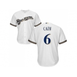 Youth Milwaukee Brewers #6 Lorenzo Cain White Cool Base Stitched MLB Jersey