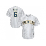 Youth Milwaukee Brewers #6 Lorenzo Cain White Strip Cool Base Stitched MLB Jersey