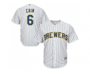 Youth Milwaukee Brewers #6 Lorenzo Cain White Strip Cool Base Stitched MLB Jersey