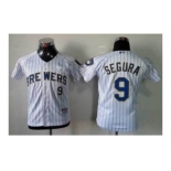 Youth mlb jerseys milwaukee brewers #9 segura white[blue strip]