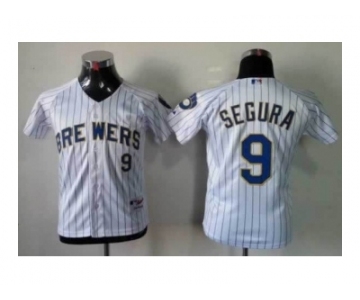 Youth mlb jerseys milwaukee brewers #9 segura white[blue strip]