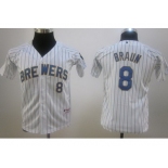 mlb Youth Milwaukee Brewers #8 Braun White(Blue Stripes)