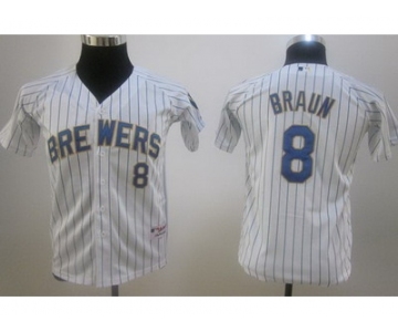 mlb Youth Milwaukee Brewers #8 Braun White(Blue Stripes)