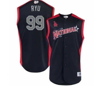 Youth Los Angeles Dodgers #99 Hyun-Jin Ryu Authentic Navy Blue National League 2019 Baseball All-Star Jersey