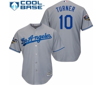 Youth Majestic Los Angeles Dodgers #10 Justin Turner Authentic Grey Road Cool Base 2018 World Series MLB Jersey