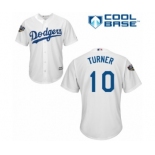 Youth Majestic Los Angeles Dodgers #10 Justin Turner Authentic White Home Cool Base 2018 World Series MLB Jersey