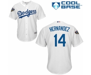 Youth Majestic Los Angeles Dodgers #14 Enrique Hernandez Authentic White Home Cool Base 2018 World Series MLB Jersey