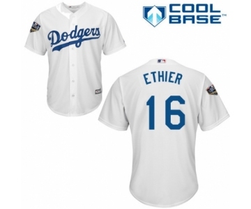 Youth Majestic Los Angeles Dodgers #16 Andre Ethier Authentic White Home Cool Base 2018 World Series MLB Jersey