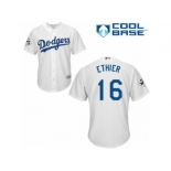 Youth Majestic Los Angeles Dodgers #16 Andre Ethier Replica White Home 2017 World Series Bound Cool Base MLB Jersey