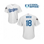 Youth Majestic Los Angeles Dodgers #18 Kenta Maeda Authentic White Home Cool Base 2018 World Series MLB Jersey