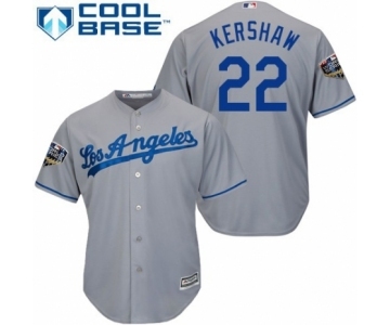 Youth Majestic Los Angeles Dodgers #22 Clayton Kershaw Authentic Grey Road Cool Base 2018 World Series MLB Jersey