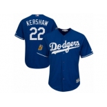 Youth Majestic Los Angeles Dodgers #22 Clayton Kershaw Authentic Royal Blue 2017 Spring Training Cool Base MLB Jersey