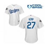 Youth Majestic Los Angeles Dodgers #27 Matt Kemp Authentic White Home Cool Base 2018 World Series MLB Jersey