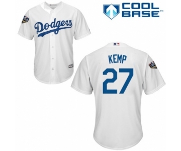 Youth Majestic Los Angeles Dodgers #27 Matt Kemp Authentic White Home Cool Base 2018 World Series MLB Jersey