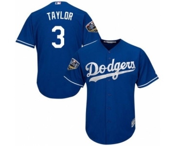 Youth Majestic Los Angeles Dodgers #3 Chris Taylor Authentic Royal Blue Alternate Cool Base 2018 World Series MLB Jersey