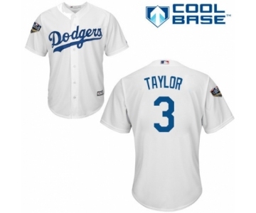 Youth Majestic Los Angeles Dodgers #3 Chris Taylor Authentic White Home Cool Base 2018 World Series MLB Jersey