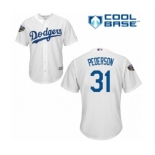 Youth Majestic Los Angeles Dodgers #31 Joc Pederson Authentic White Home Cool Base 2018 World Series MLB Jersey