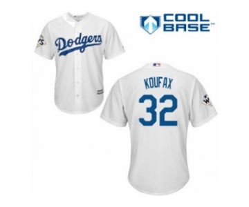 Youth Majestic Los Angeles Dodgers #32 Sandy Koufax Replica White Home 2017 World Series Bound Cool Base MLB Jersey