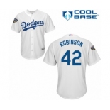 Youth Majestic Los Angeles Dodgers #42 Jackie Robinson Authentic White Home Cool Base 2018 World Series MLB Jersey